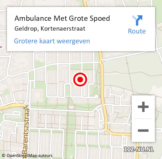 Locatie op kaart van de 112 melding: Ambulance Met Grote Spoed Naar Geldrop, Kortenaerstraat op 30 mei 2019 00:32