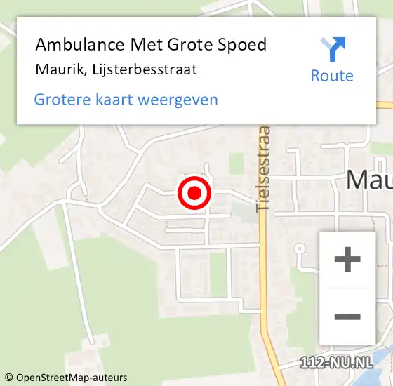 Locatie op kaart van de 112 melding: Ambulance Met Grote Spoed Naar Maurik, Lijsterbesstraat op 30 mei 2019 06:32