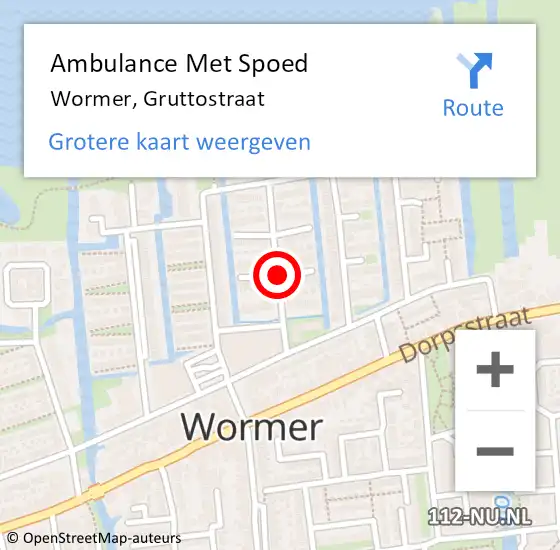 Locatie op kaart van de 112 melding: Ambulance Met Spoed Naar Wormer, Gruttostraat op 30 mei 2019 08:59