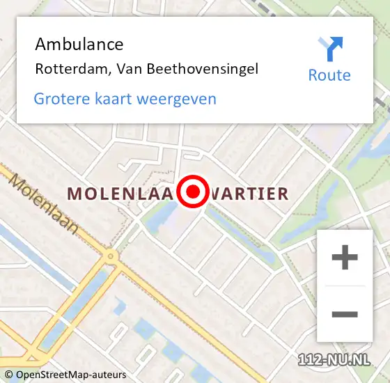 Locatie op kaart van de 112 melding: Ambulance Rotterdam, Van Beethovensingel op 30 mei 2019 12:00