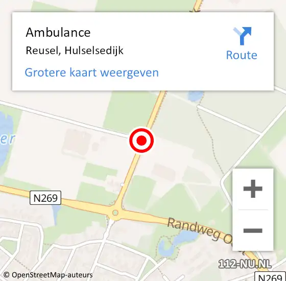 Locatie op kaart van de 112 melding: Ambulance Reusel, Hulselsedijk op 30 mei 2019 12:10