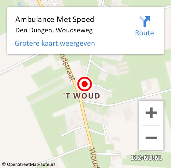 Locatie op kaart van de 112 melding: Ambulance Met Spoed Naar Den Dungen, Woudseweg op 30 mei 2019 14:07