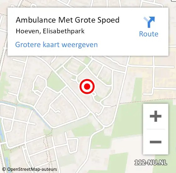 Locatie op kaart van de 112 melding: Ambulance Met Grote Spoed Naar Hoeven, Elisabethpark op 30 mei 2019 14:25