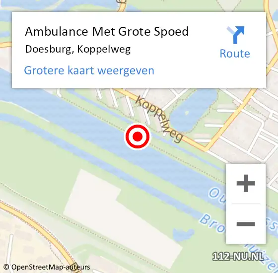Locatie op kaart van de 112 melding: Ambulance Met Grote Spoed Naar Doesburg, Koppelweg op 30 mei 2019 14:37