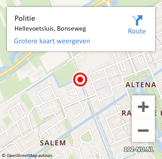 Locatie op kaart van de 112 melding: Politie Hellevoetsluis, Bonseweg op 30 mei 2019 14:58