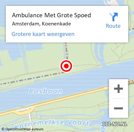Locatie op kaart van de 112 melding: Ambulance Met Grote Spoed Naar Amsterdam, Koenenkade op 30 mei 2019 15:10