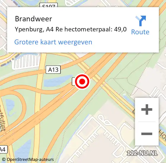Locatie op kaart van de 112 melding: Brandweer Ypenburg, A4 Re hectometerpaal: 49,0 op 30 mei 2019 15:38