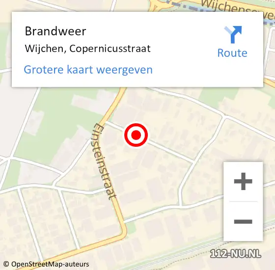 Locatie op kaart van de 112 melding: Brandweer Wijchen, Copernicusstraat op 30 mei 2019 16:31