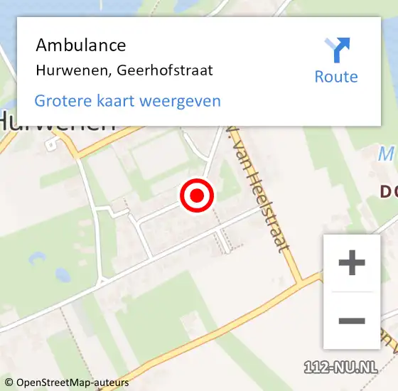 Locatie op kaart van de 112 melding: Ambulance Hurwenen, Geerhofstraat op 30 mei 2019 16:57