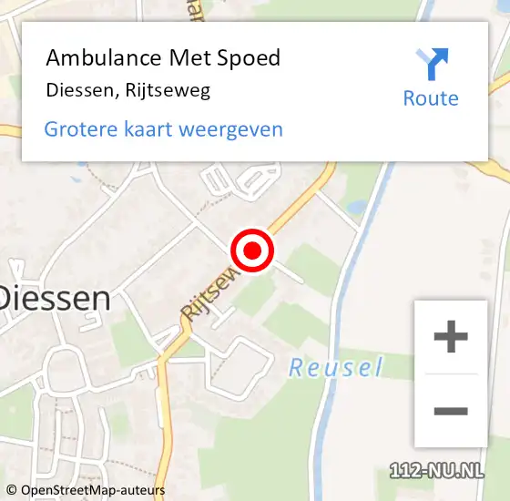 Locatie op kaart van de 112 melding: Ambulance Met Spoed Naar Diessen, Rijtseweg op 30 mei 2019 19:37