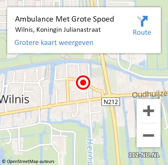 Locatie op kaart van de 112 melding: Ambulance Met Grote Spoed Naar Wilnis, Koningin Julianastraat op 30 mei 2019 19:51