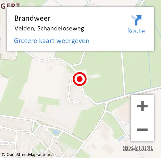 Locatie op kaart van de 112 melding: Brandweer Velden, Schandeloseweg op 30 mei 2019 22:56