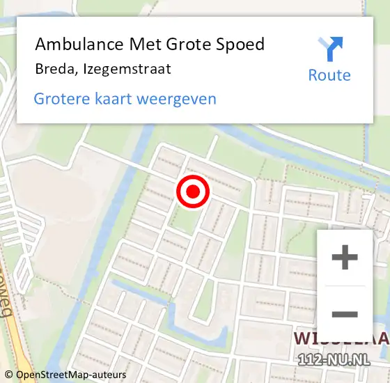 Locatie op kaart van de 112 melding: Ambulance Met Grote Spoed Naar Breda, Izegemstraat op 30 mei 2019 23:46