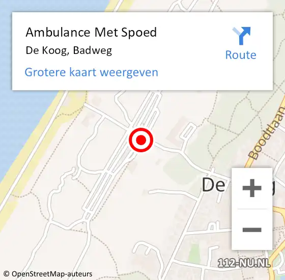 Locatie op kaart van de 112 melding: Ambulance Met Spoed Naar De Koog, Badweg op 30 mei 2019 23:53