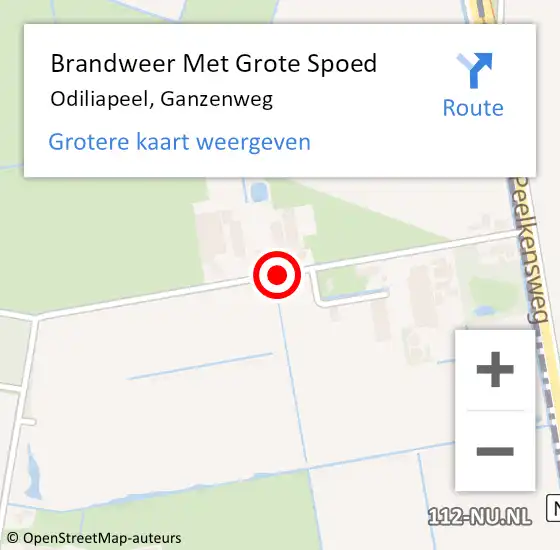 Locatie op kaart van de 112 melding: Brandweer Met Grote Spoed Naar Odiliapeel, Ganzenweg op 31 mei 2019 00:46