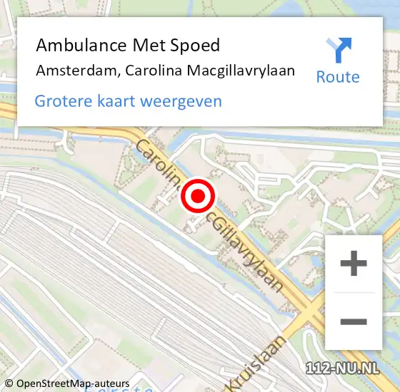Locatie op kaart van de 112 melding: Ambulance Met Spoed Naar Amsterdam, Carolina MacGillavrylaan op 31 mei 2019 01:03