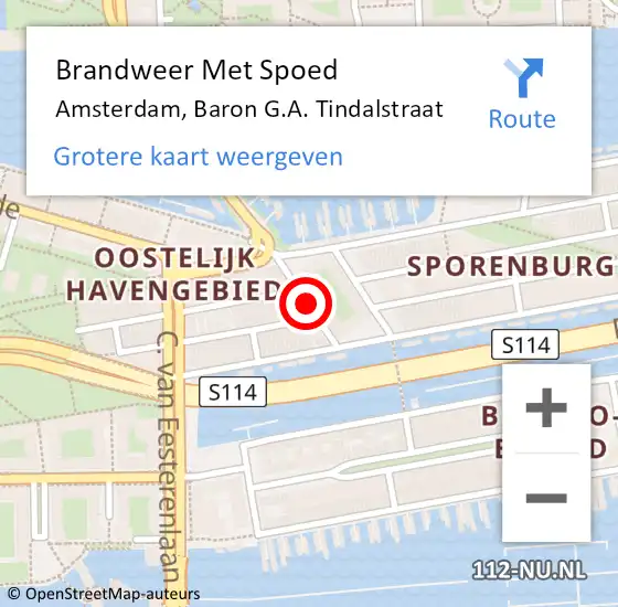 Locatie op kaart van de 112 melding: Brandweer Met Spoed Naar Amsterdam, Baron G.A. Tindalstraat op 31 mei 2019 01:08