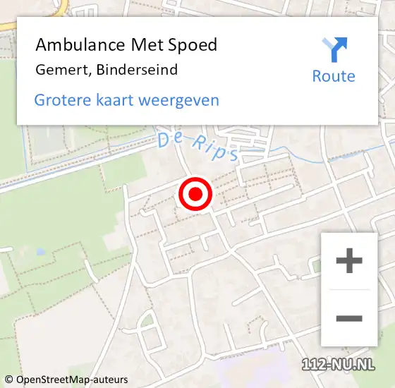 Locatie op kaart van de 112 melding: Ambulance Met Spoed Naar Gemert, Binderseind op 31 mei 2019 11:57