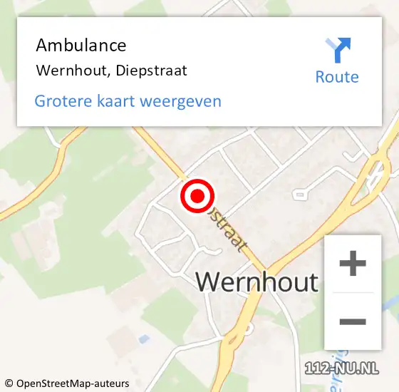 Locatie op kaart van de 112 melding: Ambulance Wernhout, Diepstraat op 31 mei 2019 13:23