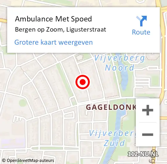 Locatie op kaart van de 112 melding: Ambulance Met Spoed Naar Bergen op Zoom, Ligusterstraat op 31 mei 2019 14:03