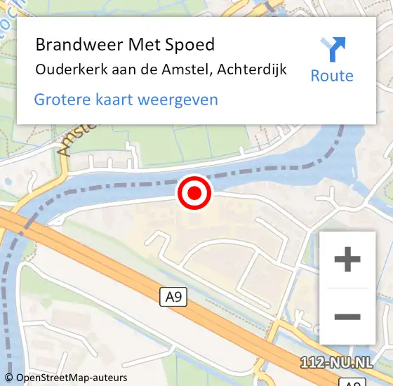 Locatie op kaart van de 112 melding: Brandweer Met Spoed Naar Ouderkerk aan de Amstel, Achterdijk op 31 mei 2019 14:35