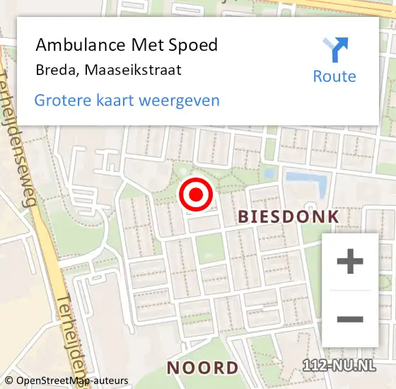 Locatie op kaart van de 112 melding: Ambulance Met Spoed Naar Breda, Maaseikstraat op 31 mei 2019 14:36