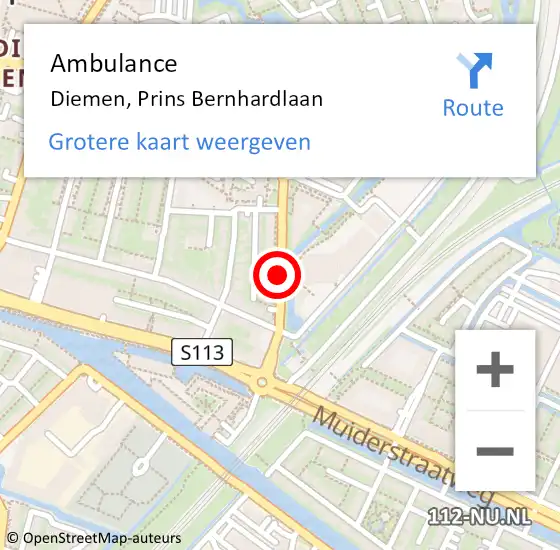 Locatie op kaart van de 112 melding: Ambulance Diemen, Prins Bernhardlaan op 31 mei 2019 14:41