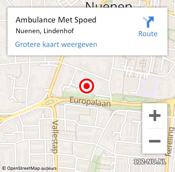 Locatie op kaart van de 112 melding: Ambulance Met Spoed Naar Nuenen, Lindenhof op 31 mei 2019 15:52