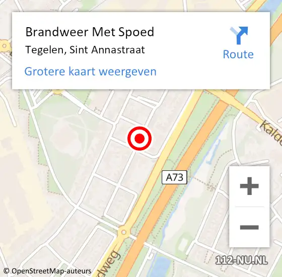 Locatie op kaart van de 112 melding: Brandweer Met Spoed Naar Tegelen, Sint Annastraat op 31 mei 2019 15:57