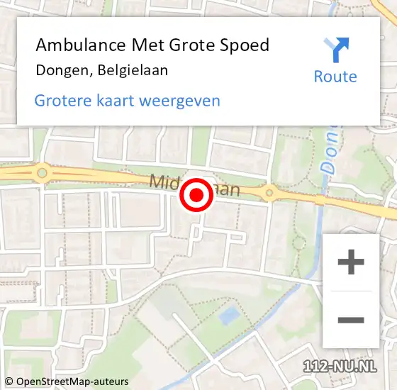 Locatie op kaart van de 112 melding: Ambulance Met Grote Spoed Naar Dongen, Belgielaan op 31 mei 2019 17:29