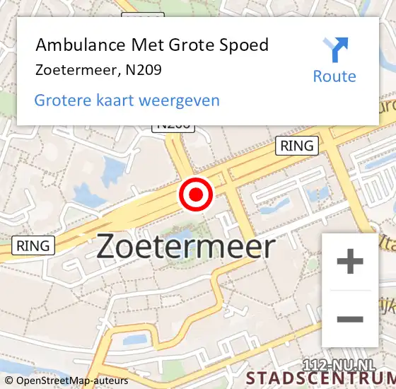 Locatie op kaart van de 112 melding: Ambulance Met Grote Spoed Naar Zoetermeer, N209 op 31 mei 2019 18:24