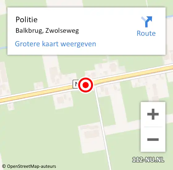 Locatie op kaart van de 112 melding: Politie Balkbrug, Zwolseweg op 31 mei 2019 19:53