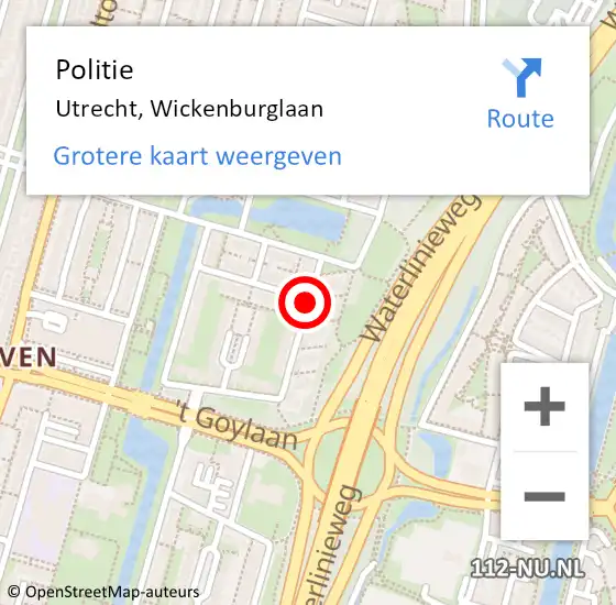 Locatie op kaart van de 112 melding: Politie Utrecht, Wickenburglaan op 31 mei 2019 20:07