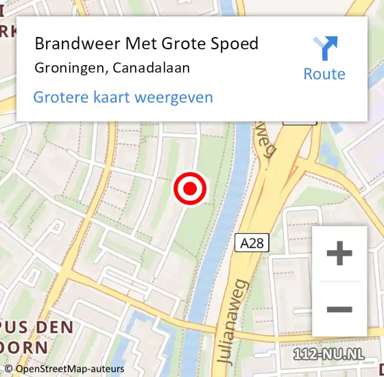 Locatie op kaart van de 112 melding: Brandweer Met Grote Spoed Naar Groningen, Canadalaan op 31 mei 2019 21:15