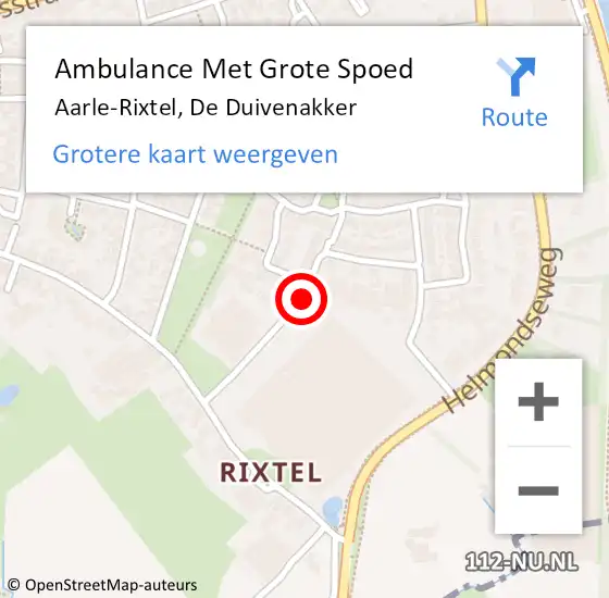 Locatie op kaart van de 112 melding: Ambulance Met Grote Spoed Naar Aarle-Rixtel, De Duivenakker op 31 mei 2019 21:22