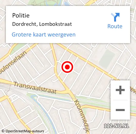 Locatie op kaart van de 112 melding: Politie Dordrecht, Lombokstraat op 31 mei 2019 21:58