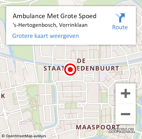 Locatie op kaart van de 112 melding: Ambulance Met Grote Spoed Naar 's-Hertogenbosch, Vorrinklaan op 1 juni 2019 00:31