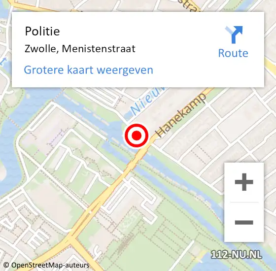 Locatie op kaart van de 112 melding: Politie Zwolle, Menistenstraat op 1 juni 2019 01:08