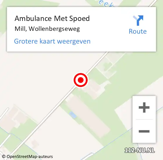 Locatie op kaart van de 112 melding: Ambulance Met Spoed Naar Mill, Wollenbergseweg op 1 juni 2019 03:46