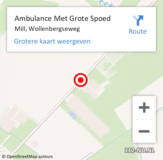 Locatie op kaart van de 112 melding: Ambulance Met Grote Spoed Naar Mill, Wollenbergseweg op 1 juni 2019 03:50