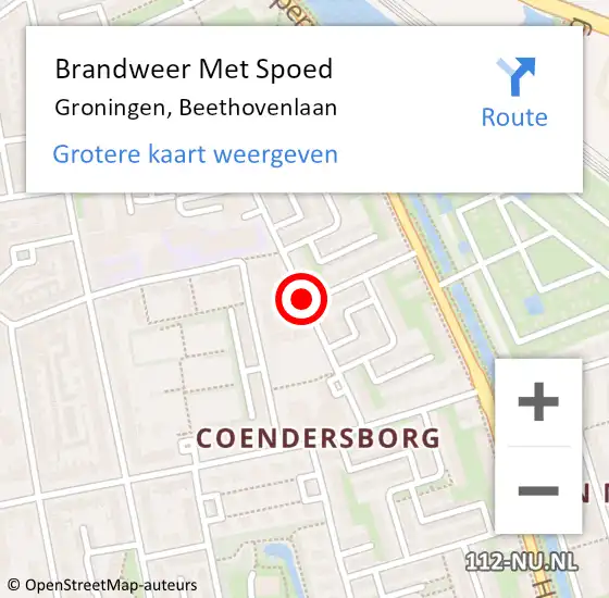Locatie op kaart van de 112 melding: Brandweer Met Spoed Naar Groningen, Beethovenlaan op 1 juni 2019 04:42