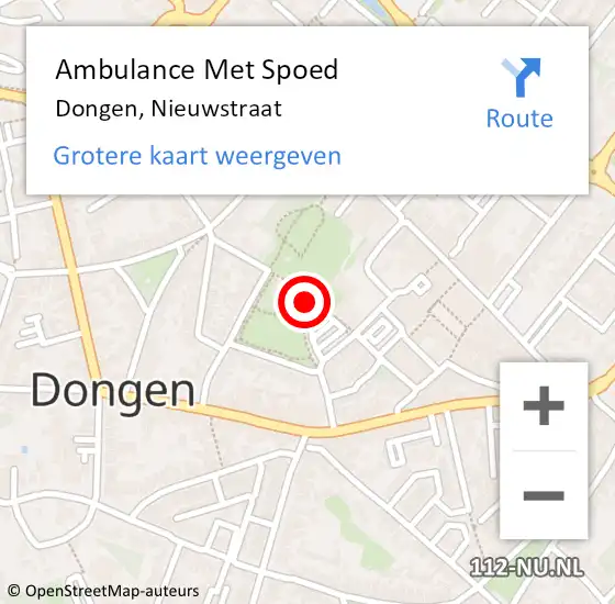Locatie op kaart van de 112 melding: Ambulance Met Spoed Naar Dongen, Nieuwstraat op 1 juni 2019 06:06