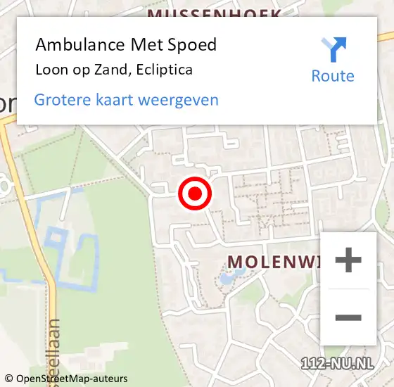 Locatie op kaart van de 112 melding: Ambulance Met Spoed Naar Loon op Zand, Ecliptica op 1 juni 2019 09:01