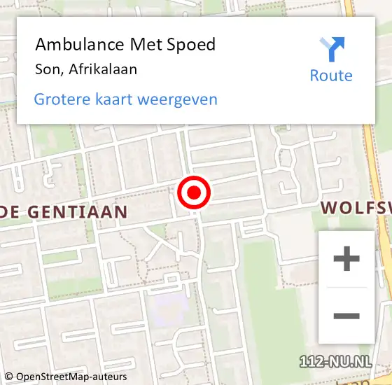 Locatie op kaart van de 112 melding: Ambulance Met Spoed Naar Son, Afrikalaan op 1 juni 2019 12:24