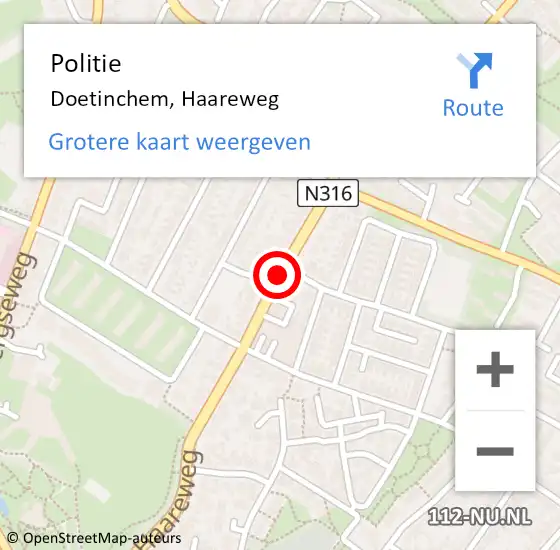 Locatie op kaart van de 112 melding: Politie Doetinchem, Haareweg op 1 juni 2019 13:27