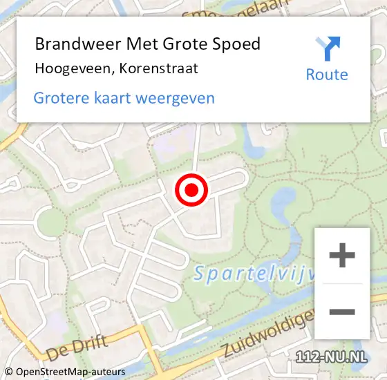 Locatie op kaart van de 112 melding: Brandweer Met Grote Spoed Naar Hoogeveen, Korenstraat op 1 juni 2019 13:47