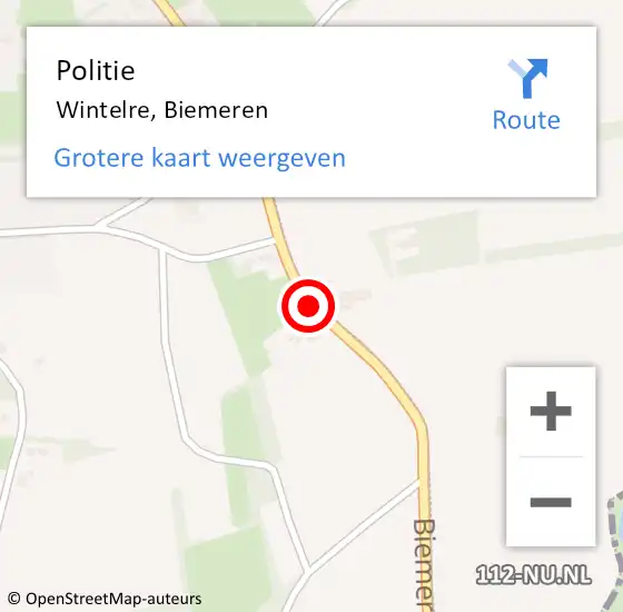 Locatie op kaart van de 112 melding: Politie Wintelre, Biemeren op 1 juni 2019 14:30