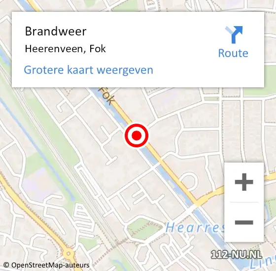 Locatie op kaart van de 112 melding: Brandweer Heerenveen, Fok op 1 juni 2019 16:26