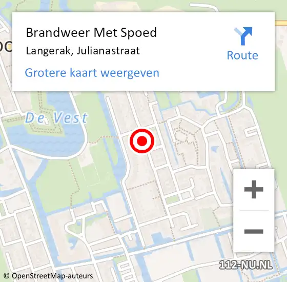 Locatie op kaart van de 112 melding: Brandweer Met Spoed Naar Langerak, Julianastraat op 1 juni 2019 16:28