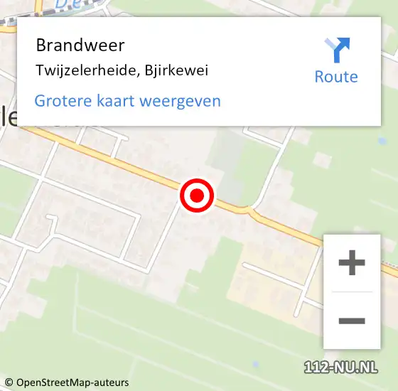 Locatie op kaart van de 112 melding: Brandweer Twijzelerheide, Bjirkewei op 1 juni 2019 16:30